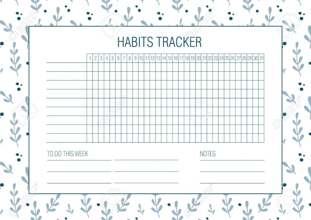 Habit Tracker Blank With Hand Drawn Floral Texture Bullet Journal In 