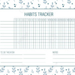 Habit Tracker Blank With Hand Drawn Floral Texture Bullet Journal In