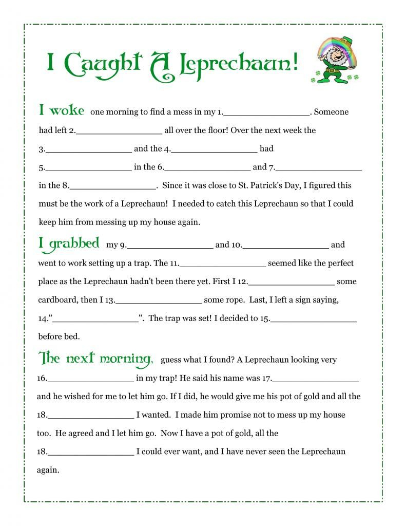 I Caught A Leprechaun Free Fill In Blank Printable Story St Patrick 