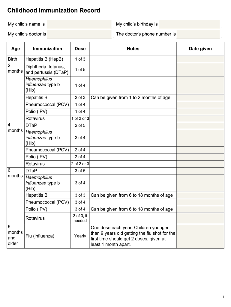 Immunization Record Form Fill Out And Sign Printable PDF Template 