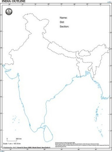 Map Of India Outline View Specifications Details Of By N C Kansil