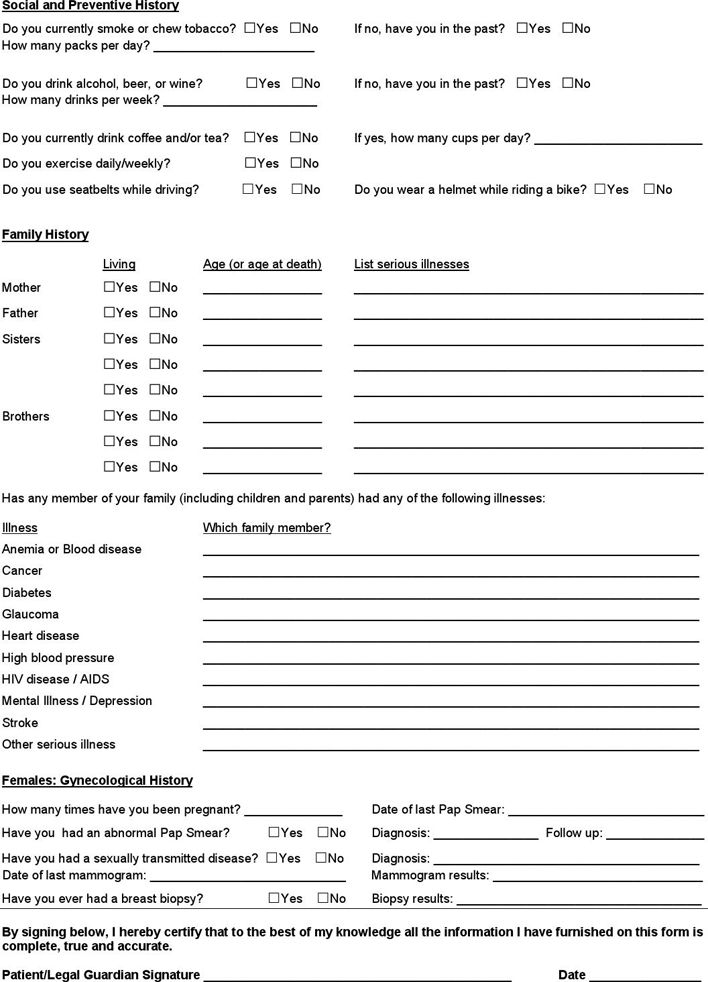 Medical History Form Download The Free Printable Basic Blank Medical 