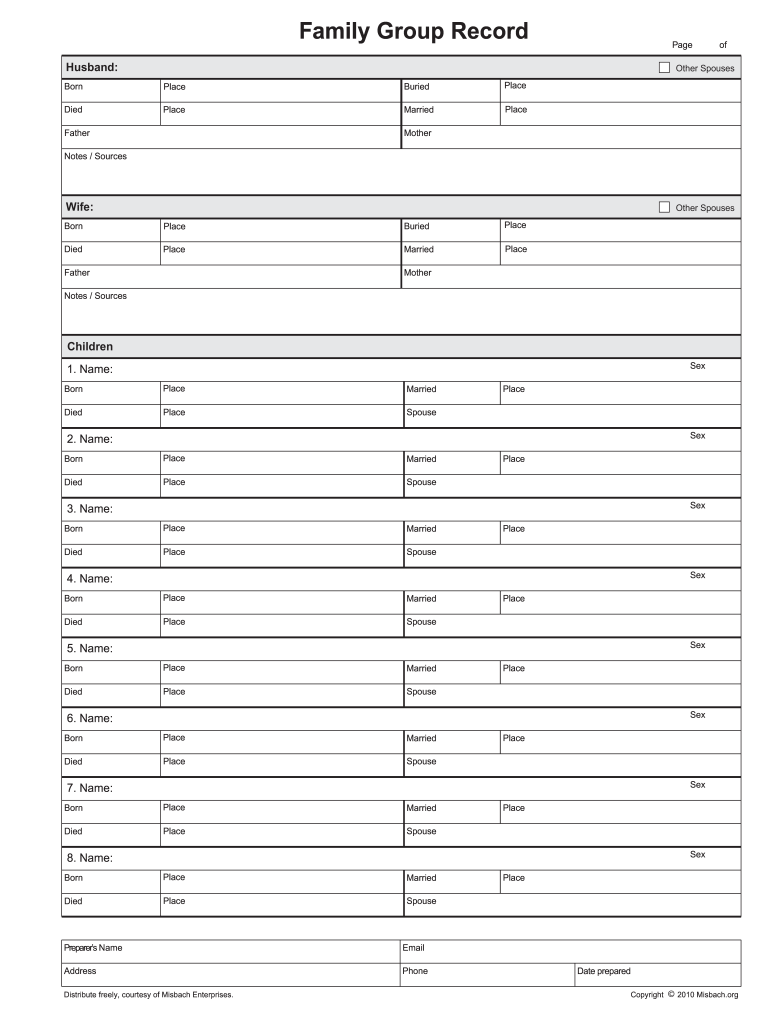 Misbach Family Group Sheet Fill Online Printable Fillable Blank 