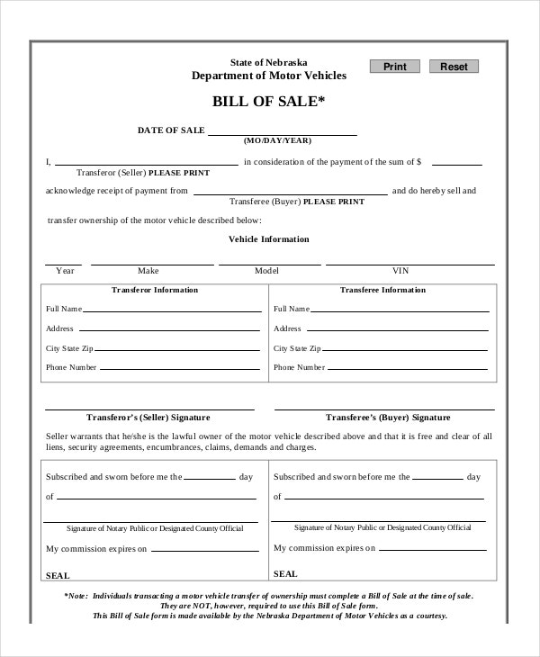 Motor Vehicle Bill Of Sale 7 Free Word PDF Documents Download 