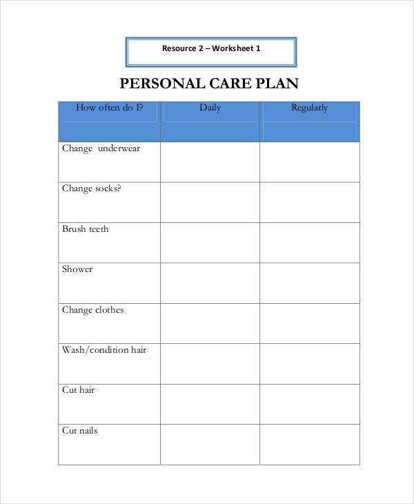 Personal Care Plan Templates 12 Free PDF Format Download Free 