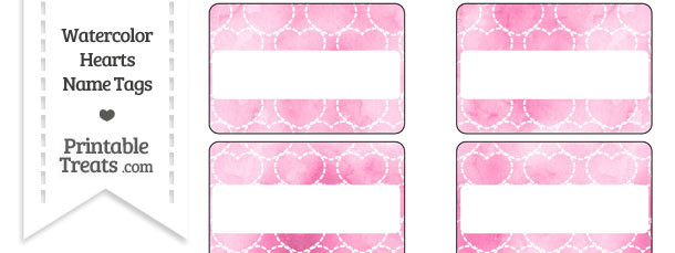 Pink Watercolor Hearts Name Tags Printable Treats