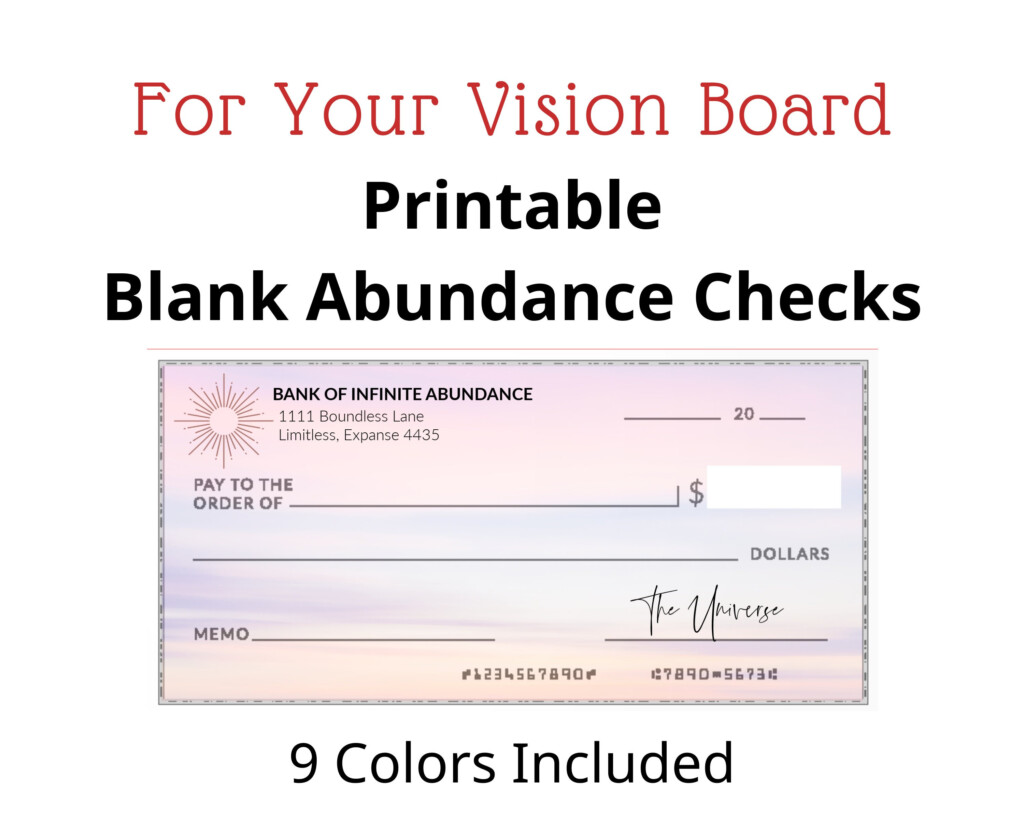 Printable Blank Abundance Checks For Your Vision Board Law Of Etsy