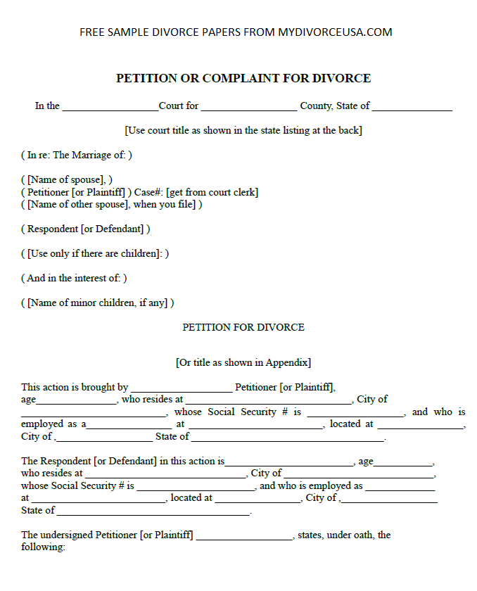 Printable Online Tennessee Divorce Papers Instructions