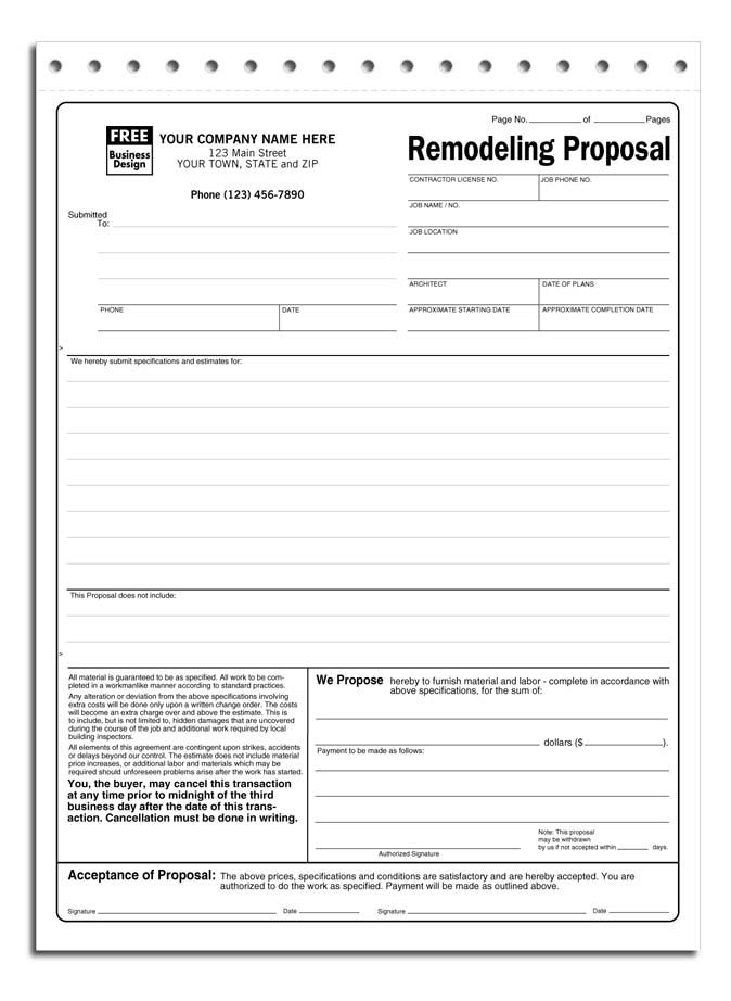 Proposal Forms Acceptance Forms Contractor Forms Proposal Templates 