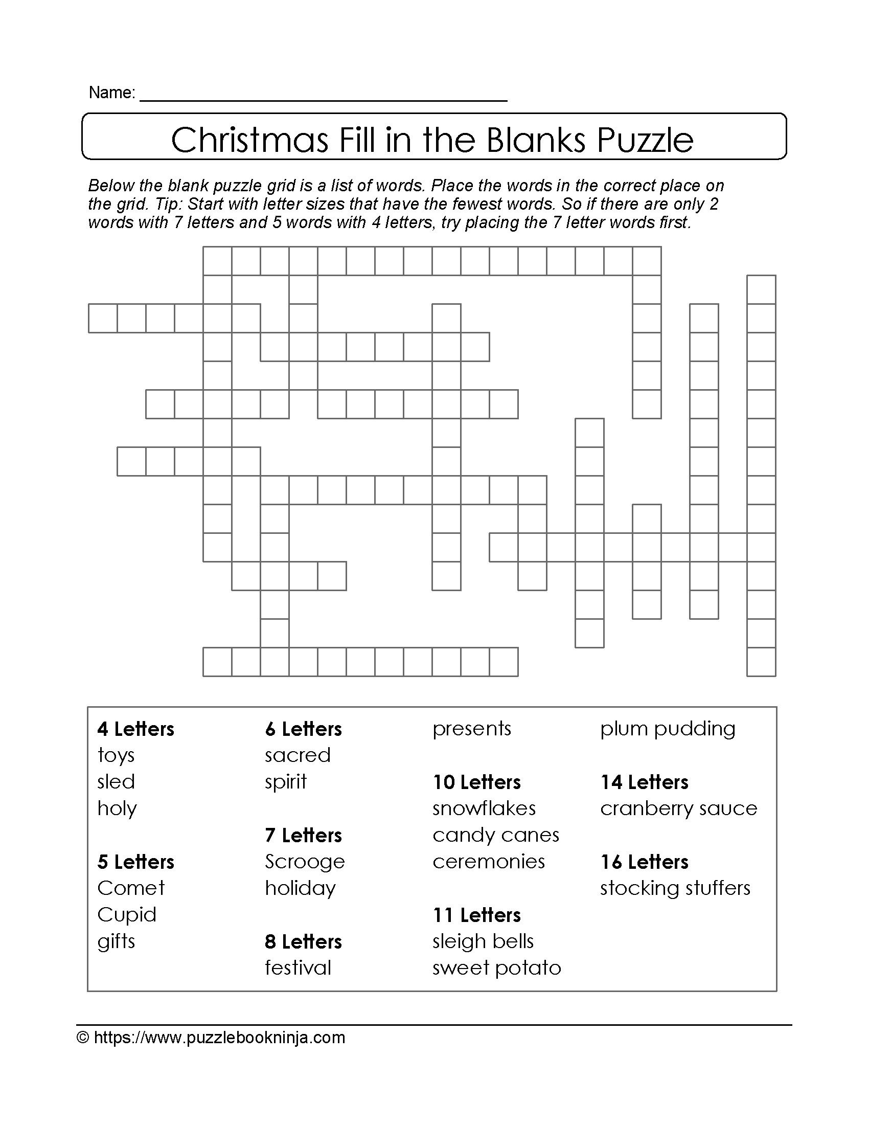 Puzzles To Print FREE Xmas Theme Fill In The Blanks Puzzle Phonics