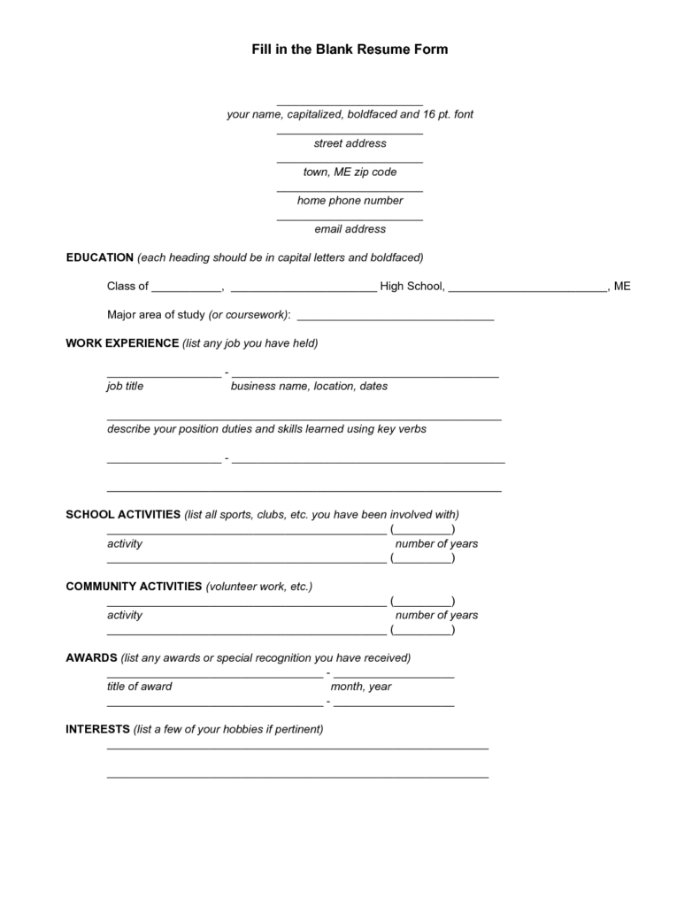 Resume Templates You Can Fill In resume ResumeTemplates templates 
