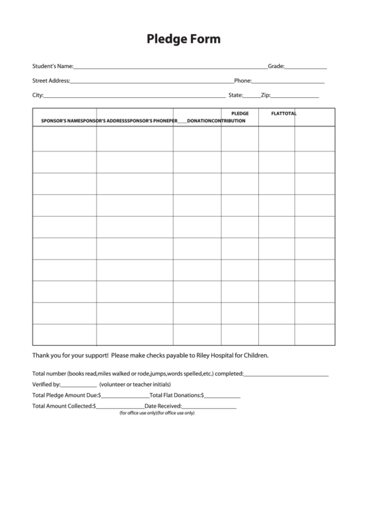 Sample Pledge Form Printable Pdf Download