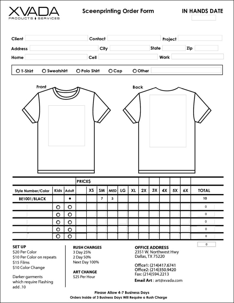 Sample T Shirt Order Form Template Microsoft Word Besttemplates123 