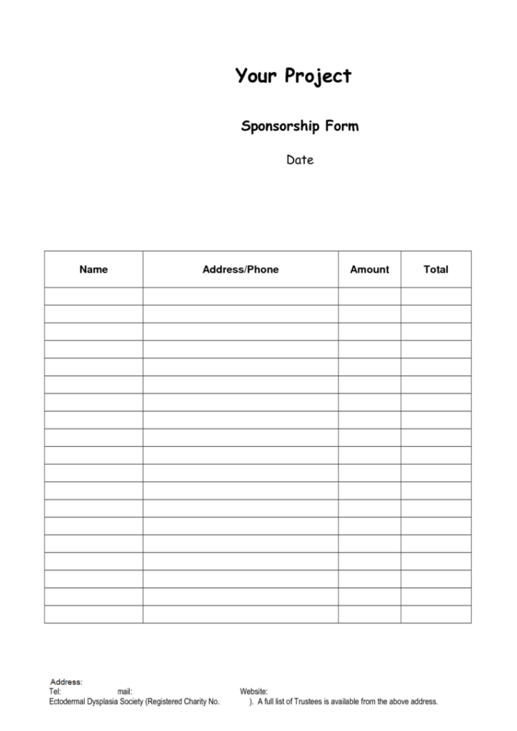 Sponsor Forms Template Example Sponsor Form Basic Order In Blank 