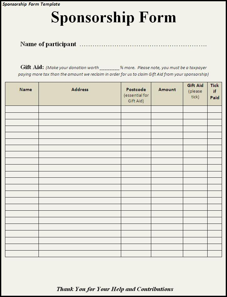 Sponsorship Form Template Word Templates