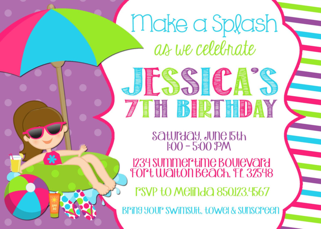 Swimming Pool 5x7 Invitation Girl Birthday Party PRINTABLE