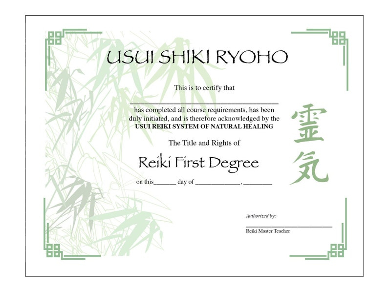 Two Usui Reiki I Certificate Printable Templates Etsy