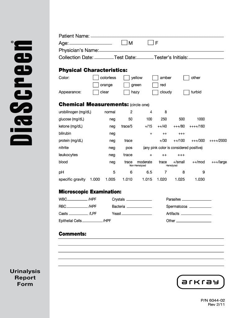 Urinalysis Sample Report Fill Online Printable Fillable Blank