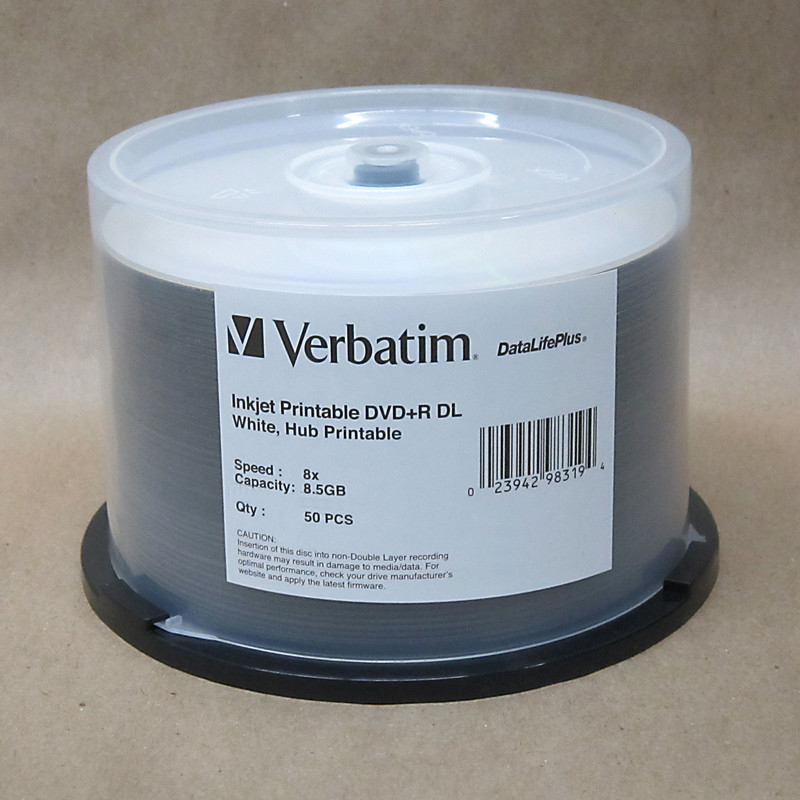 Verbatim 8X 8 5GB DVD R DL Inkjet Printable Blank Dual Layer Discs 50pk 