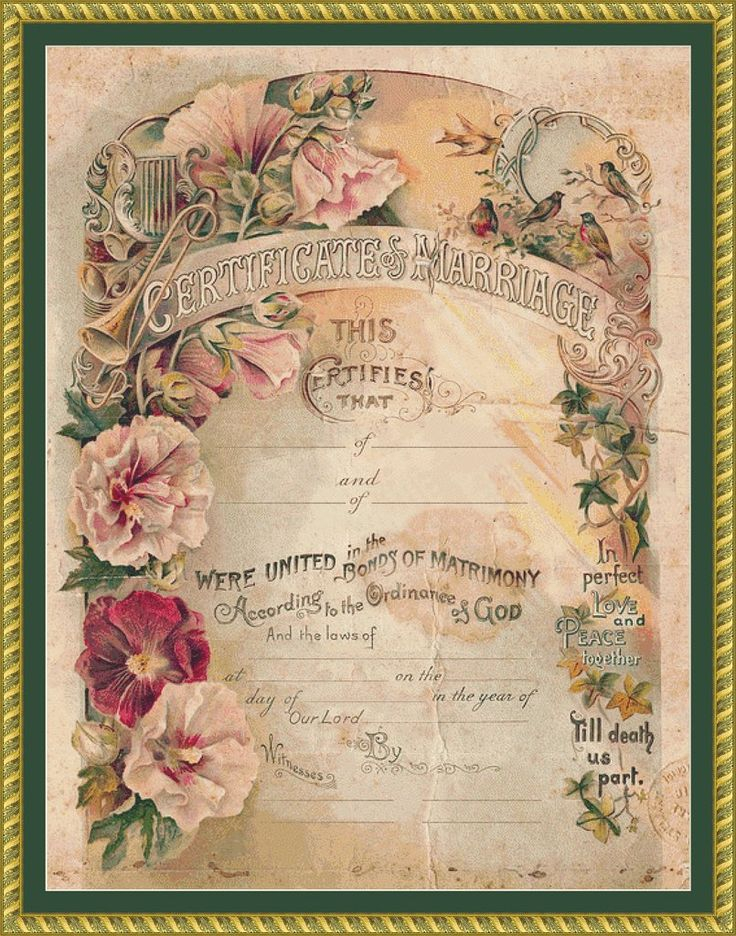 Victorian Marriage Certificate PDF PATTERN Wedding Certificate