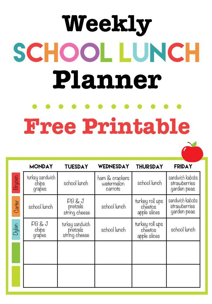 Weekly School Lunch Printable Lunch Planner Printable Lunch Planner 