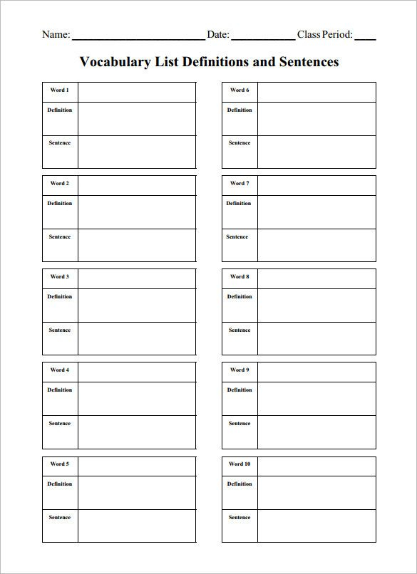 11 Blank Vocabulary Worksheet Templates Word PDF Vocabulary Word