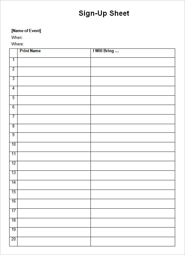 23 Sample Sign Up Sheet Templates PDF Word Pages Excel Sample