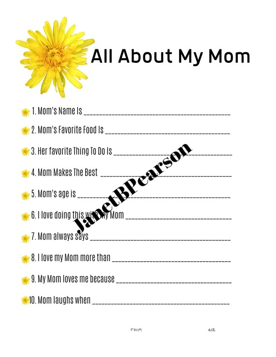 All About My MOM Printable Fill In The Blank 8 5X11 Etsy Ireland