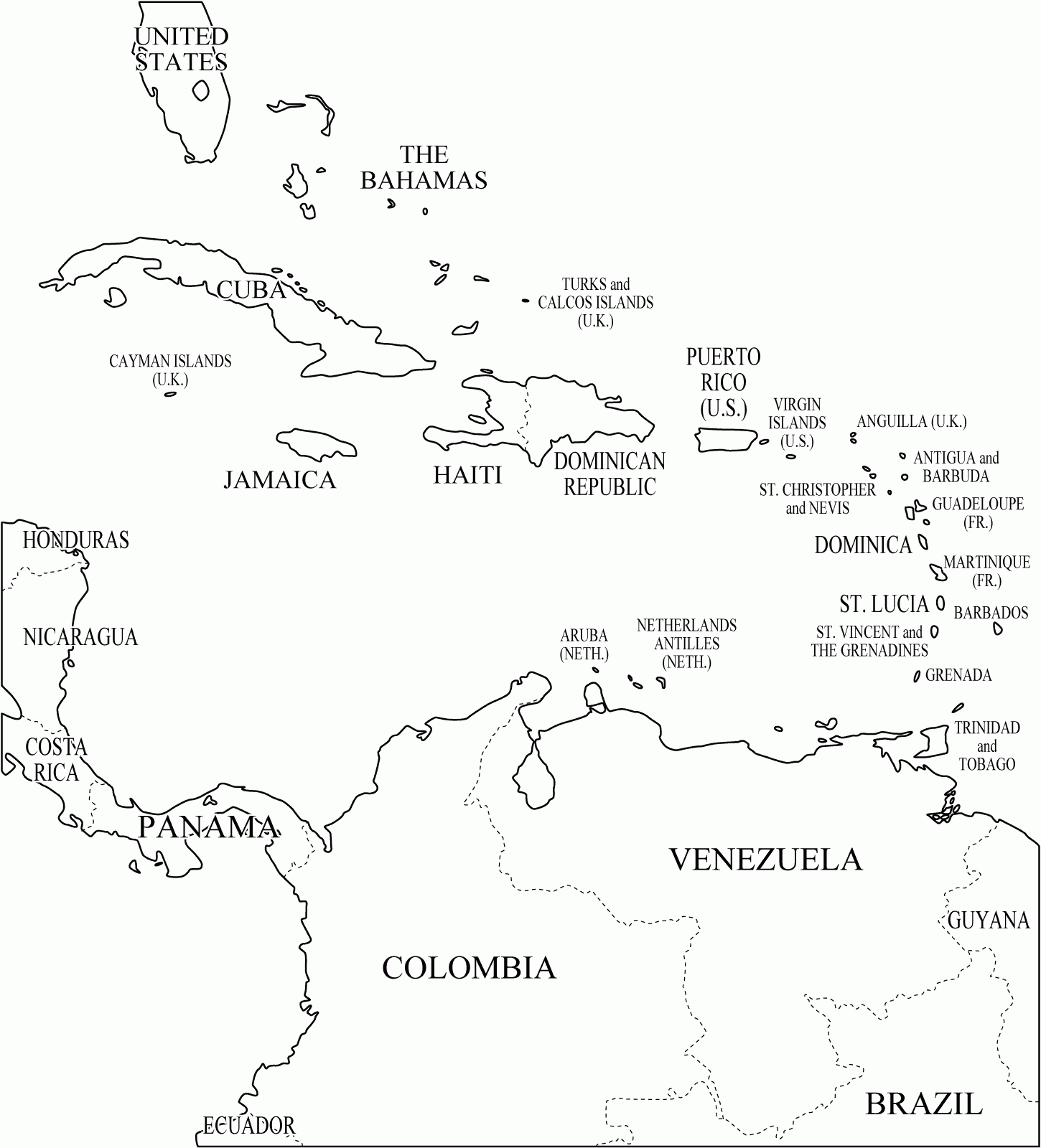 Printable Blank Map Of The Caribbean - Printableblank.net