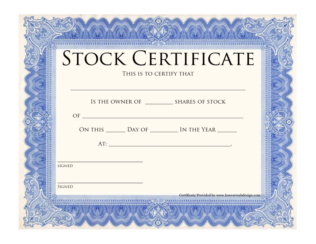 Blank Stock Certificate Template Printable Stock Certificates 