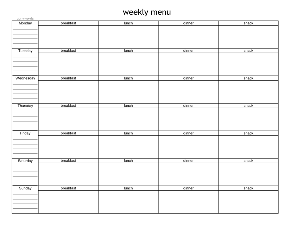 Blank Weekly Menu Planner Template Weekly Menu Planners Menu 