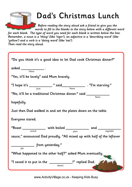 Christmas Fill In The Blanks Story Dad s Christmas Lunch