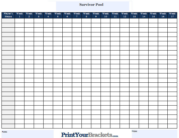 Customizable NFL Survivor Pool Printable Football Suicide Office Pool