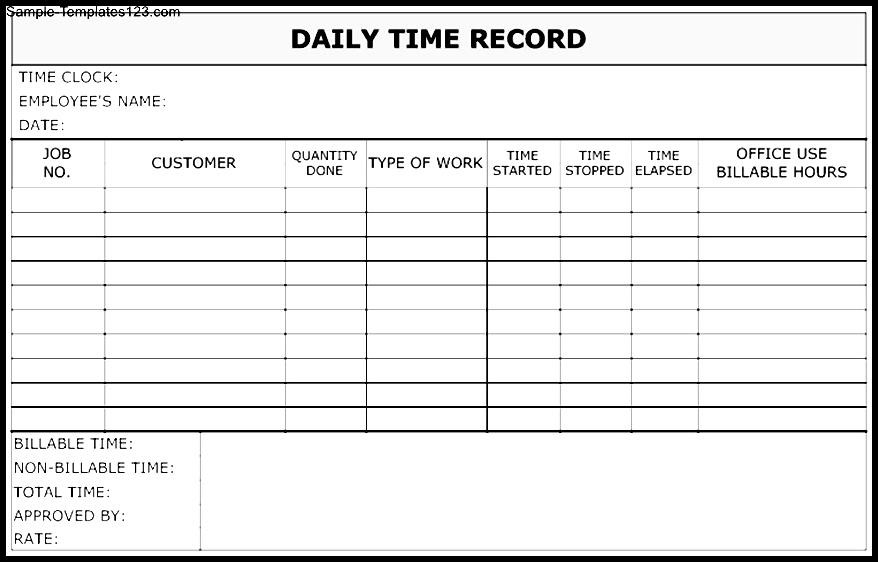 Daily Time Record Form Template Sample Templates Sample Templates