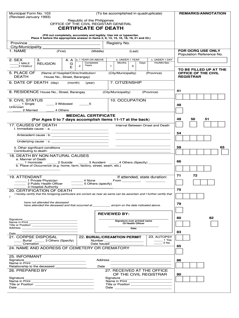 Death Certificate Sample Fill Online Printable Fillable Blank 