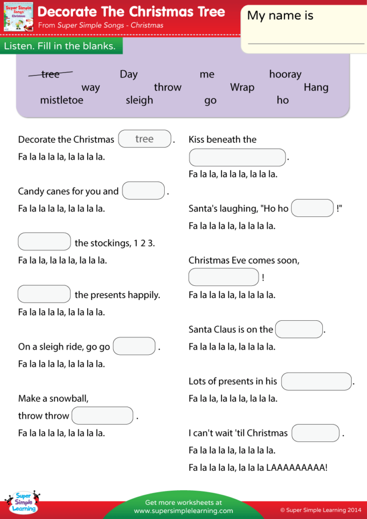 Decorate The Christmas Tree Worksheet Fill In The Blanks Super Simple
