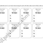 English Worksheets TABOO CARDS TEMPLATES