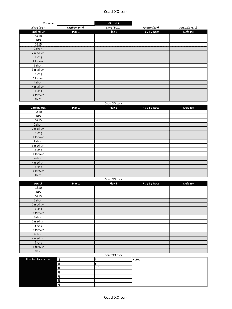 Football Play Sheet Template Fill Online Printable Fillable Blank 