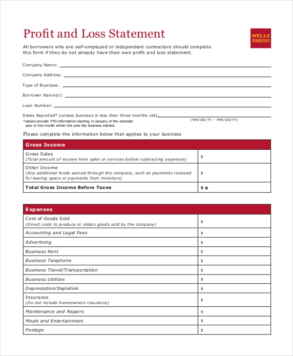 FREE 9 Sample Profit And Loss Statement Forms In PDF MS Word Excel