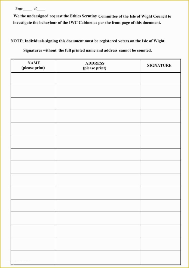 Free Template For Petition Signatures Of Blank Forms To Print 