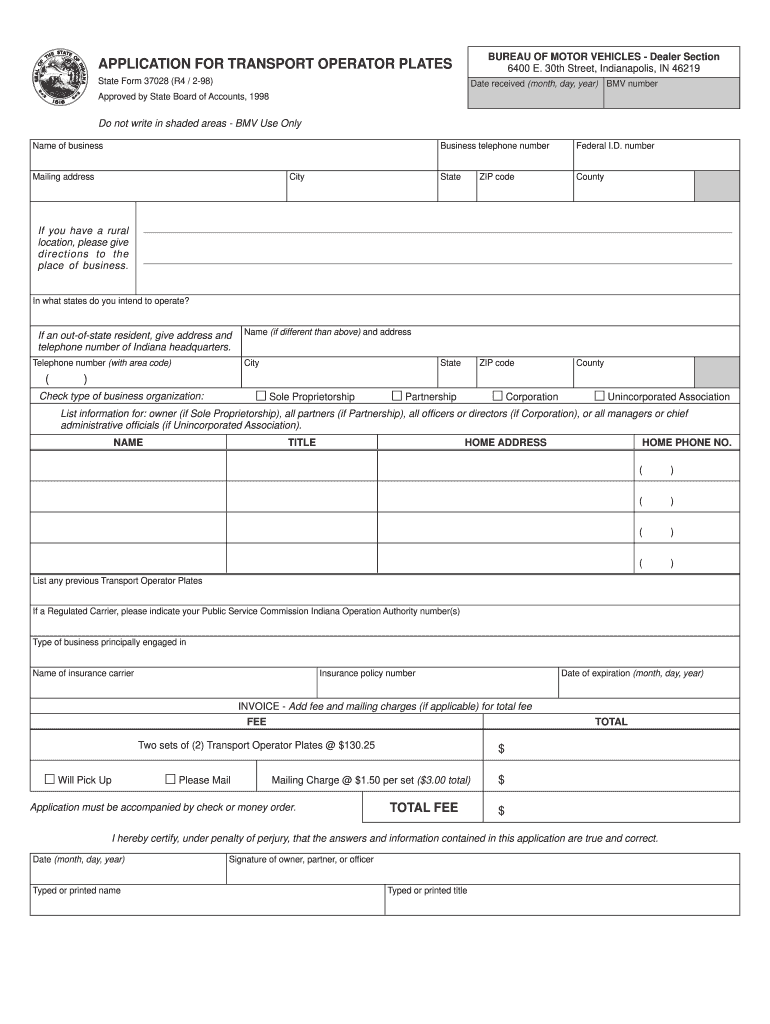 Indiana Temporary License Plate Fill Online Printable Fillable 