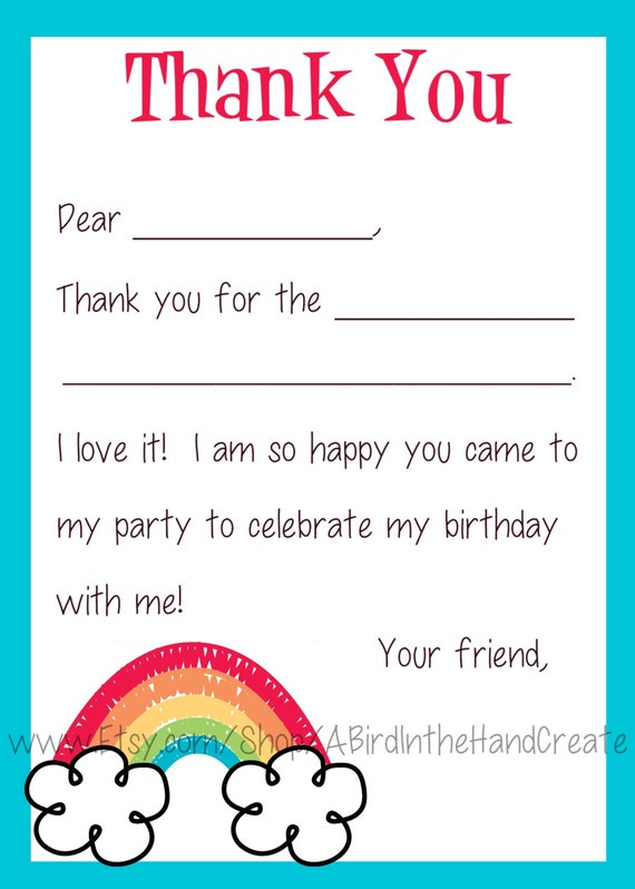 Kids Fill In The Blank Thank You Cards For By ABirdIntheHandCreate