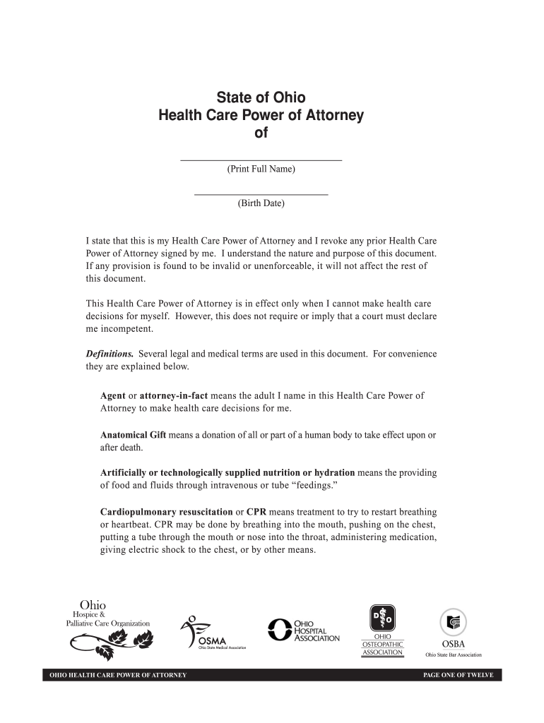 Ohio Health Care Power Of Attorney Fill Online Printable Fillable 