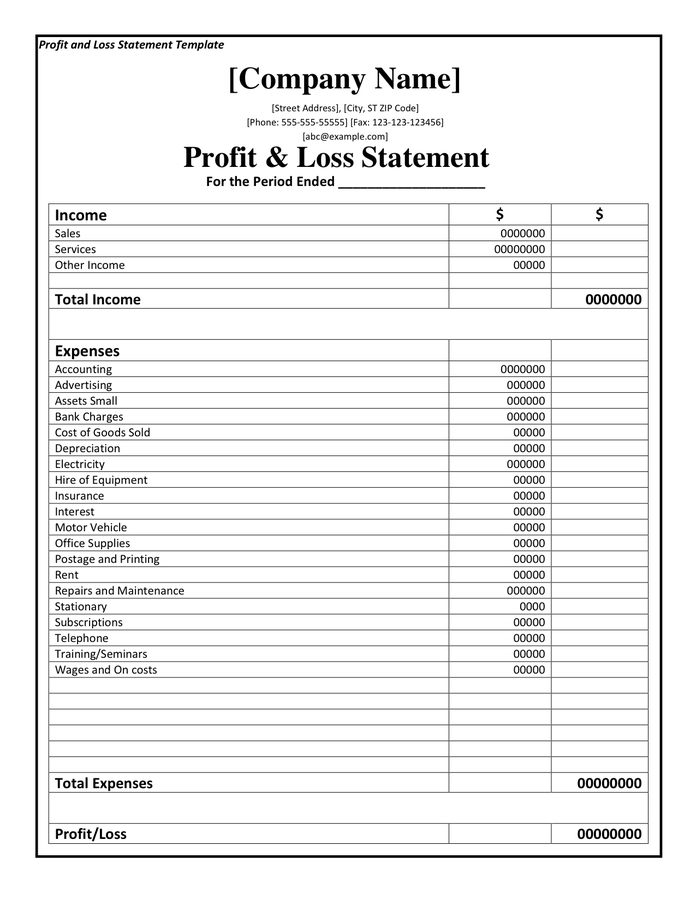 Profit And Loss Template Pdf Charlotte Clergy Coalition