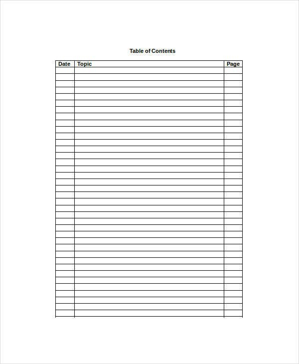 Table Of Content 15 Free Word Documents Download Free Premium 