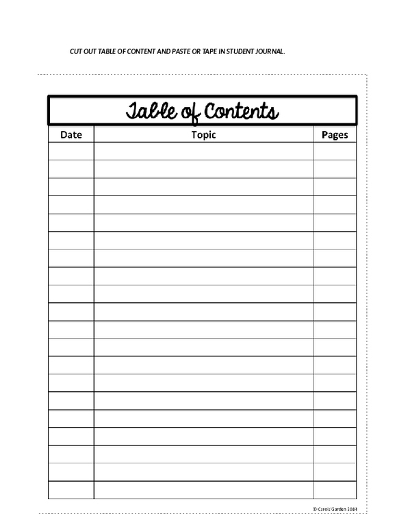 Table Of Contents Blank Template FREE Printable TpT