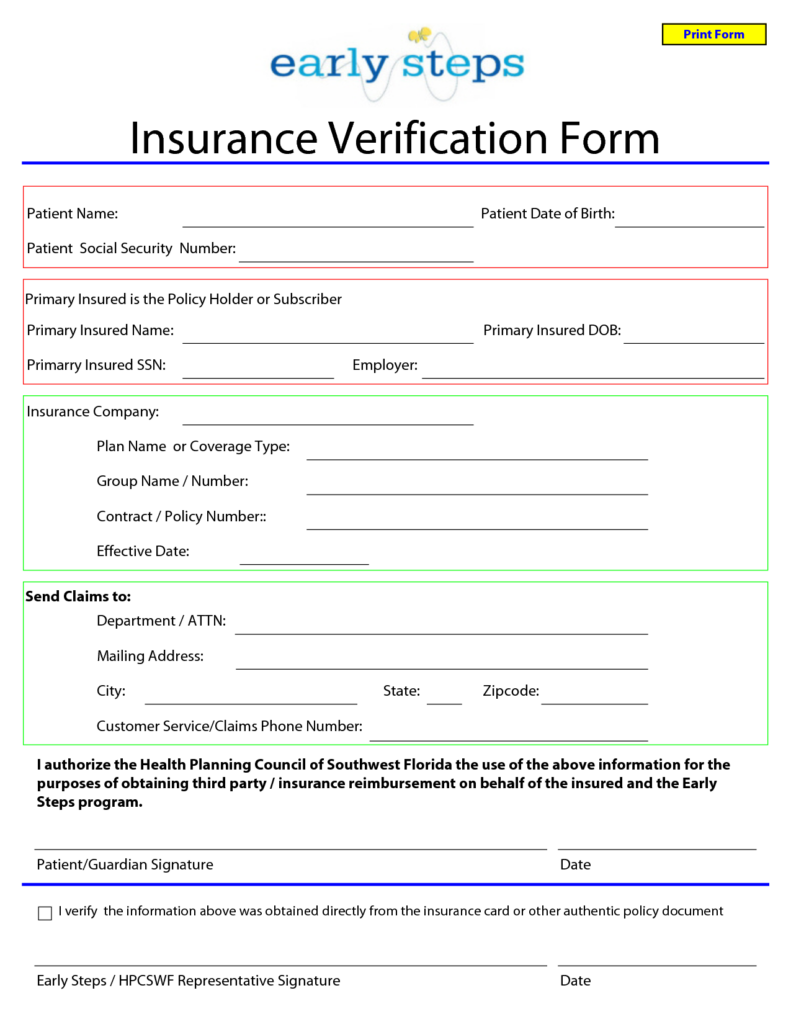 Template For Insurance Information In Planner Blank Medical Insurance 