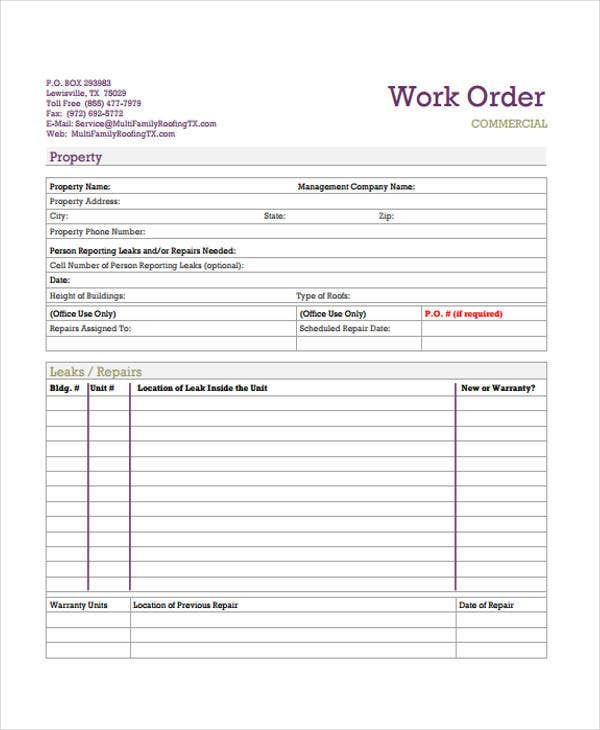 Work Order Templates 9 Free PDF Format Download Free Premium 